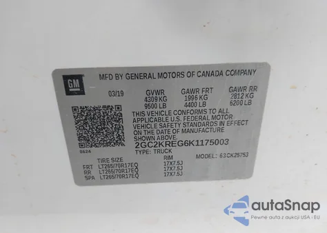 2019 Chevrolet Silverado 2500Hd Wt z USA, uszkodzony, nr VIN 2GC2KREG6K1175003